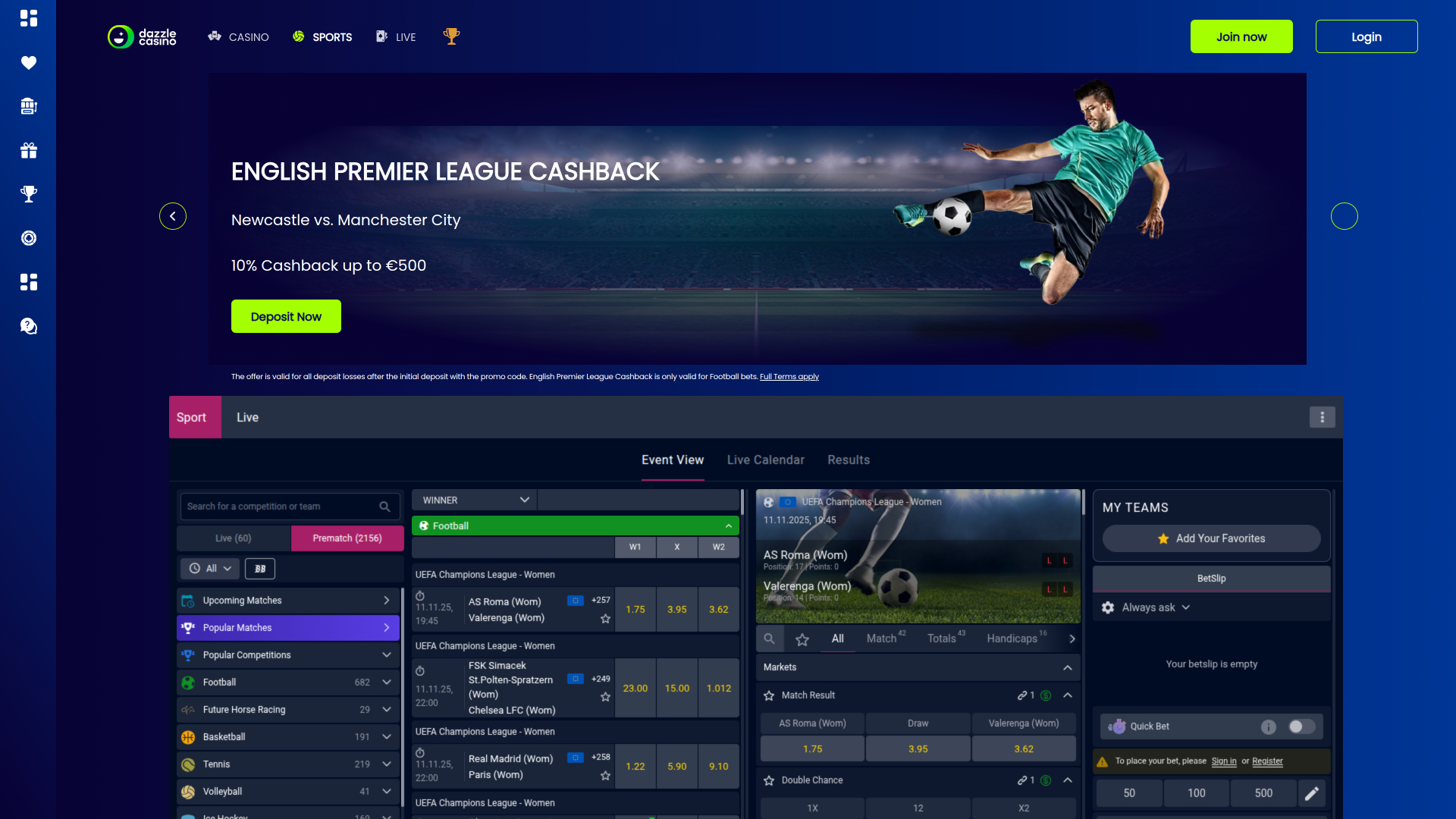 Sports du Dazzle Casino Version de bureau