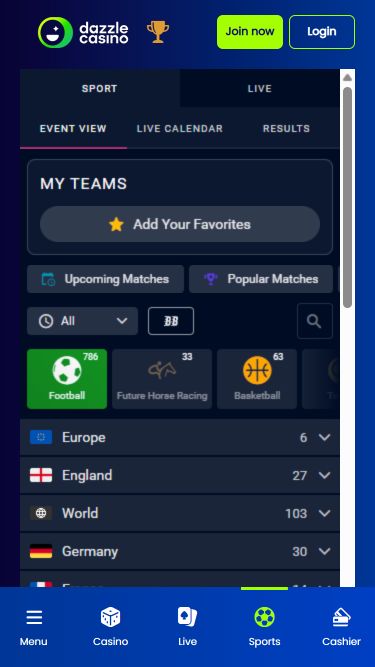 Image des sports mobiles de Dazzle Casino