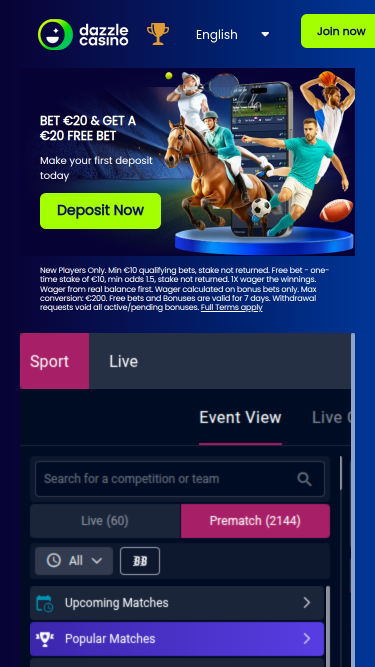 Sports du Dazzle Casino Version mobile