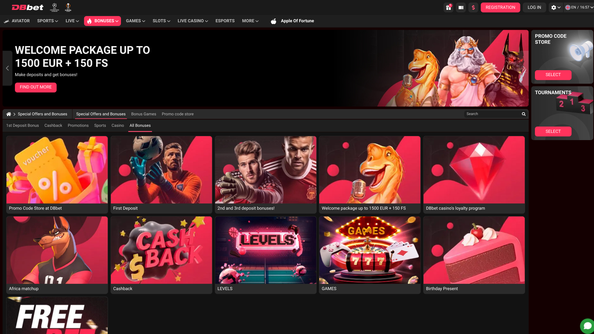 Promotions sur ordinateur de bureau du casino Dbbet