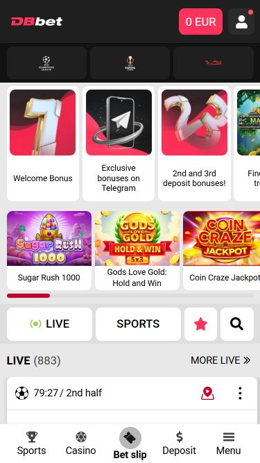Изображение главной страницы мобильного приложения казино Dbbet