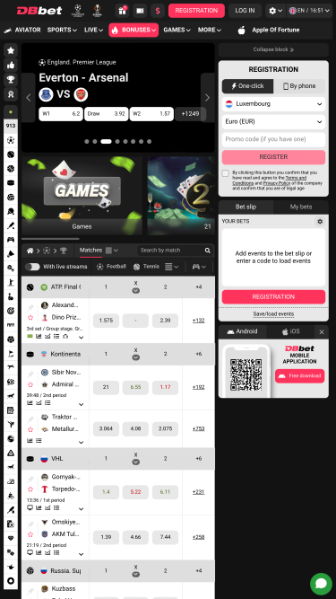 Page d'accueil mobile du casino Dbbet