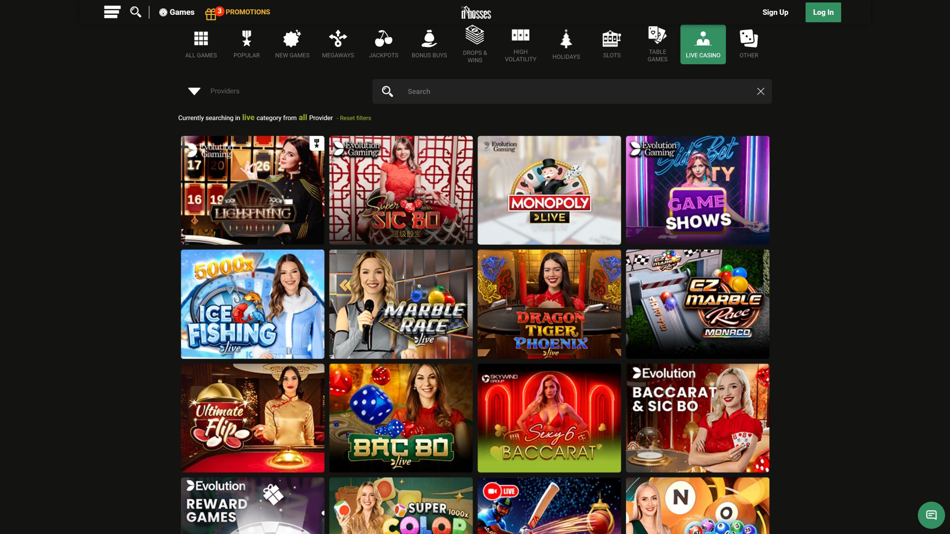 Dealer dal vivo del DBosses Casino Versione desktop
