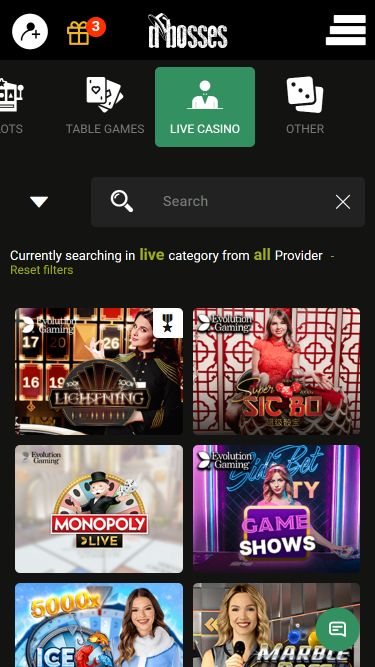 Immagine live dealer mobile di DBosses Casino