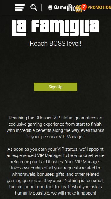 Programme VIP mobile Dbosses Casino