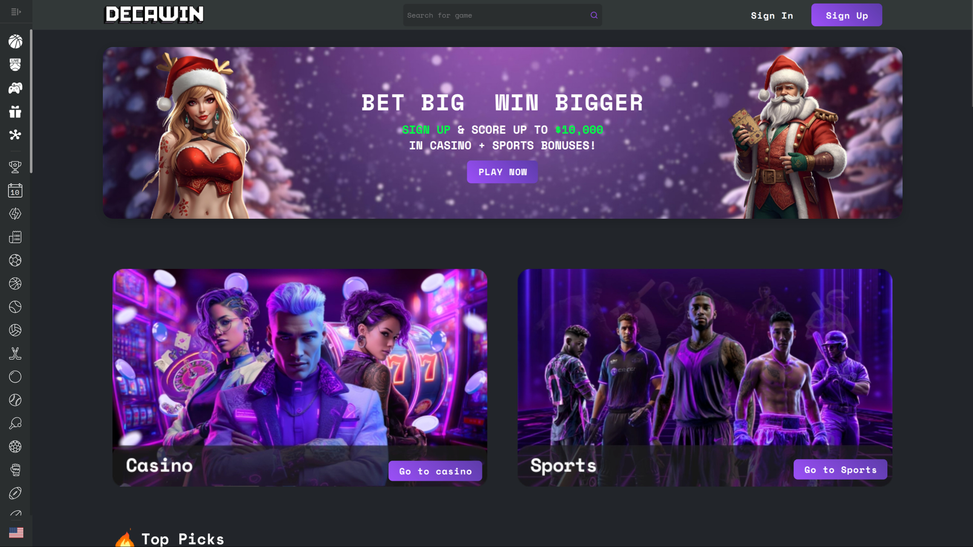 Page d'accueil du casino Decawin