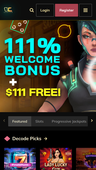 Pagina iniziale del Decode Casino Versione mobile