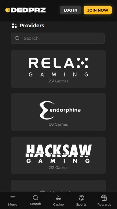 Mobiles Bild der Spielentwickler von Dedprz Casino