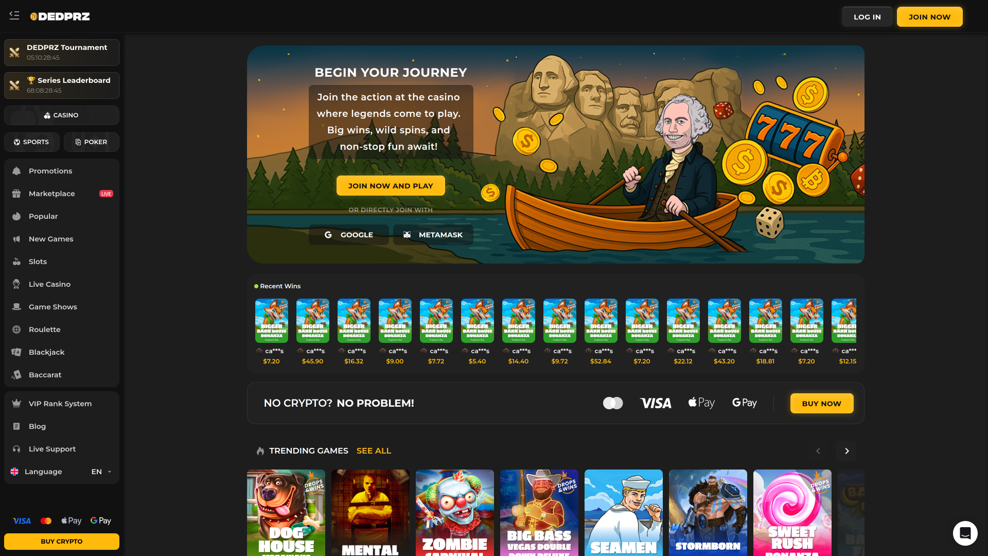 Page d’accueil du Dedprz Casino Version de bureau