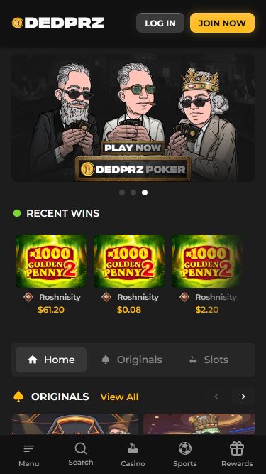 Mobiles Bild der Startseite von Dedprz Casino