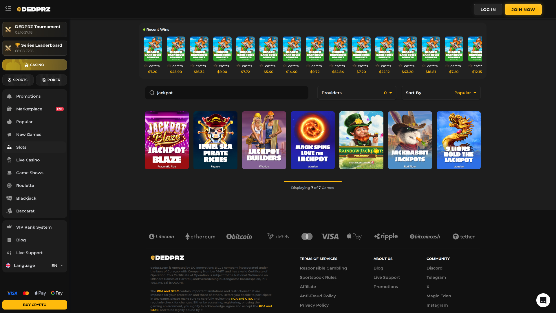 Jackpot du Dedprz Casino Version de bureau