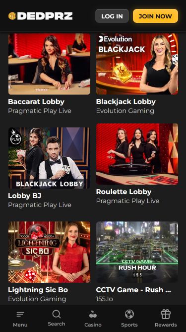 Mobiles Bild mit Live-Dealer von Dedprz Casino