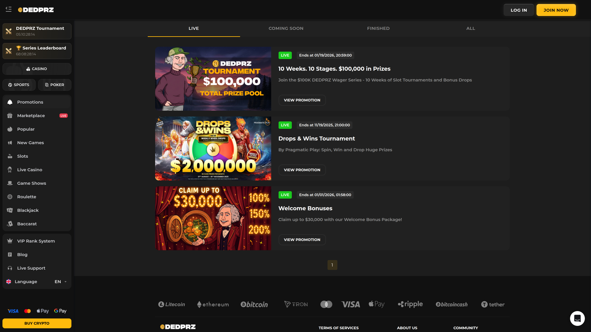 Promotions du Dedprz Casino Version de bureau