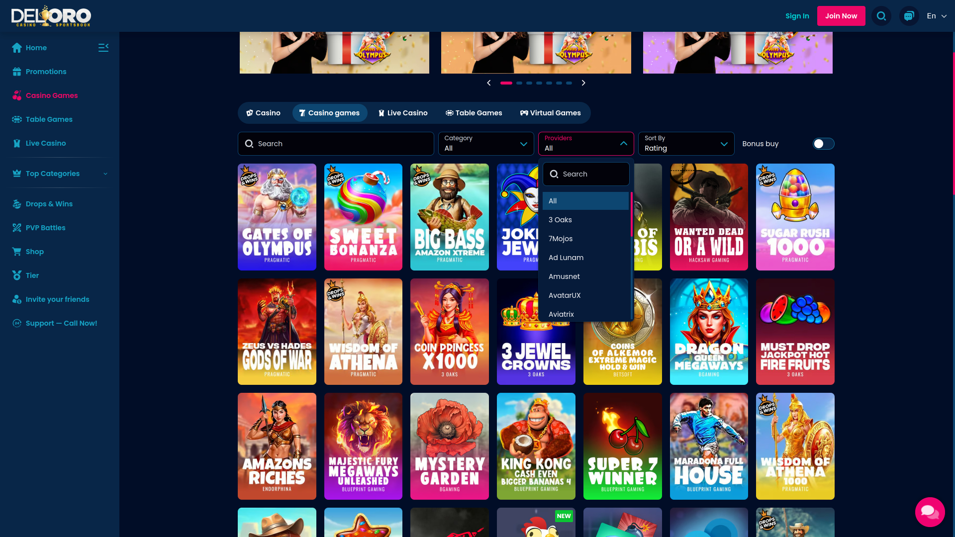 Разработчики игр казино Del Oro (версия для компьютера)