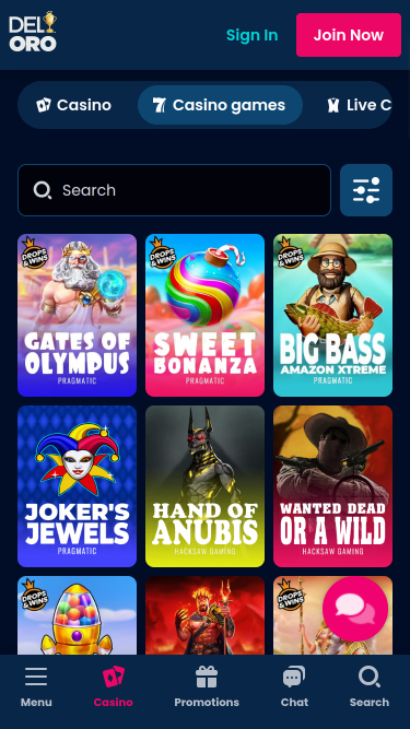 Игры казино Del Oro (мобильная версия)