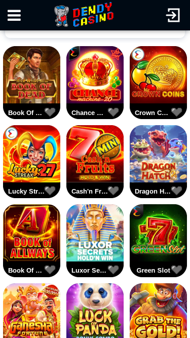 Jeux du Dendy Casino Version mobile