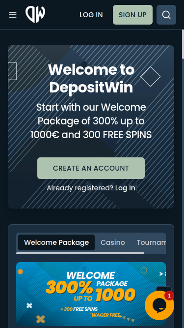 Page d’accueil du casino DepositWin Mobile