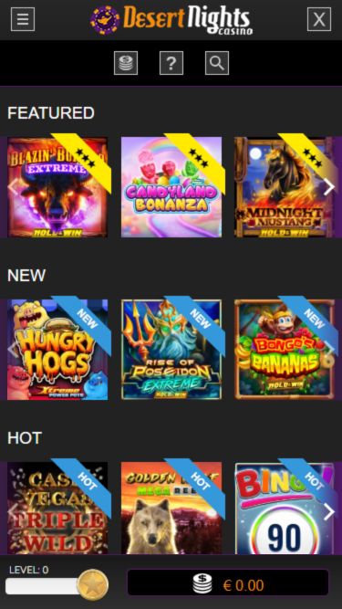 Jeux d'images mobiles du casino Desert Nights