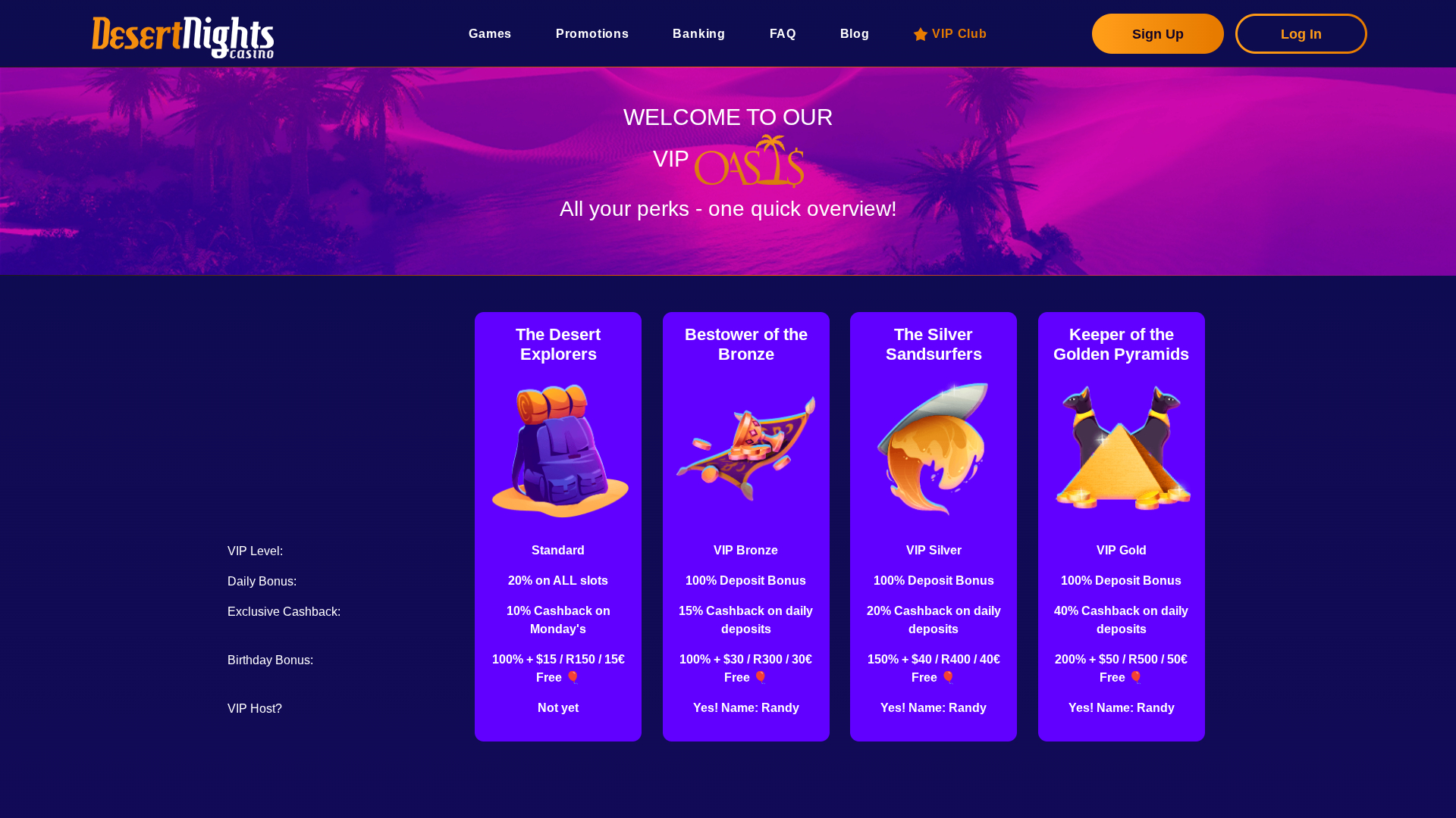 VIP-программа для компьютеров Desert Nights Casino