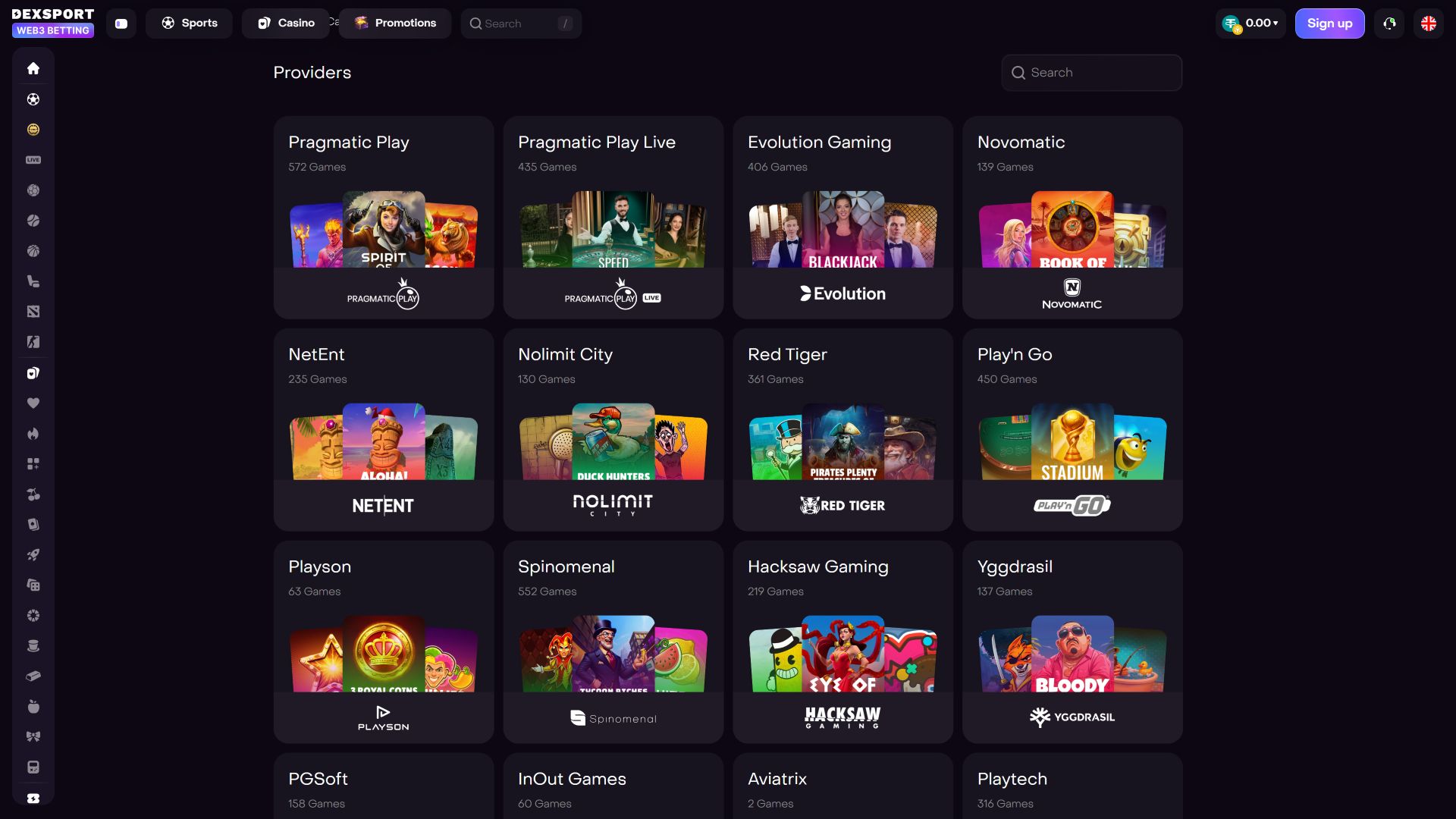 Dexsport Casino Desktop-Hintergrundbild – Spieleentwickler
