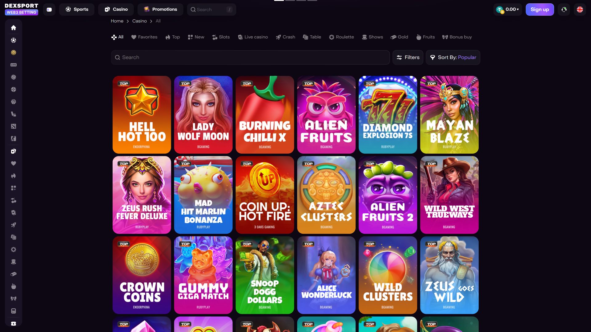 Dexsport Casino Desktop-Hintergrundspiele