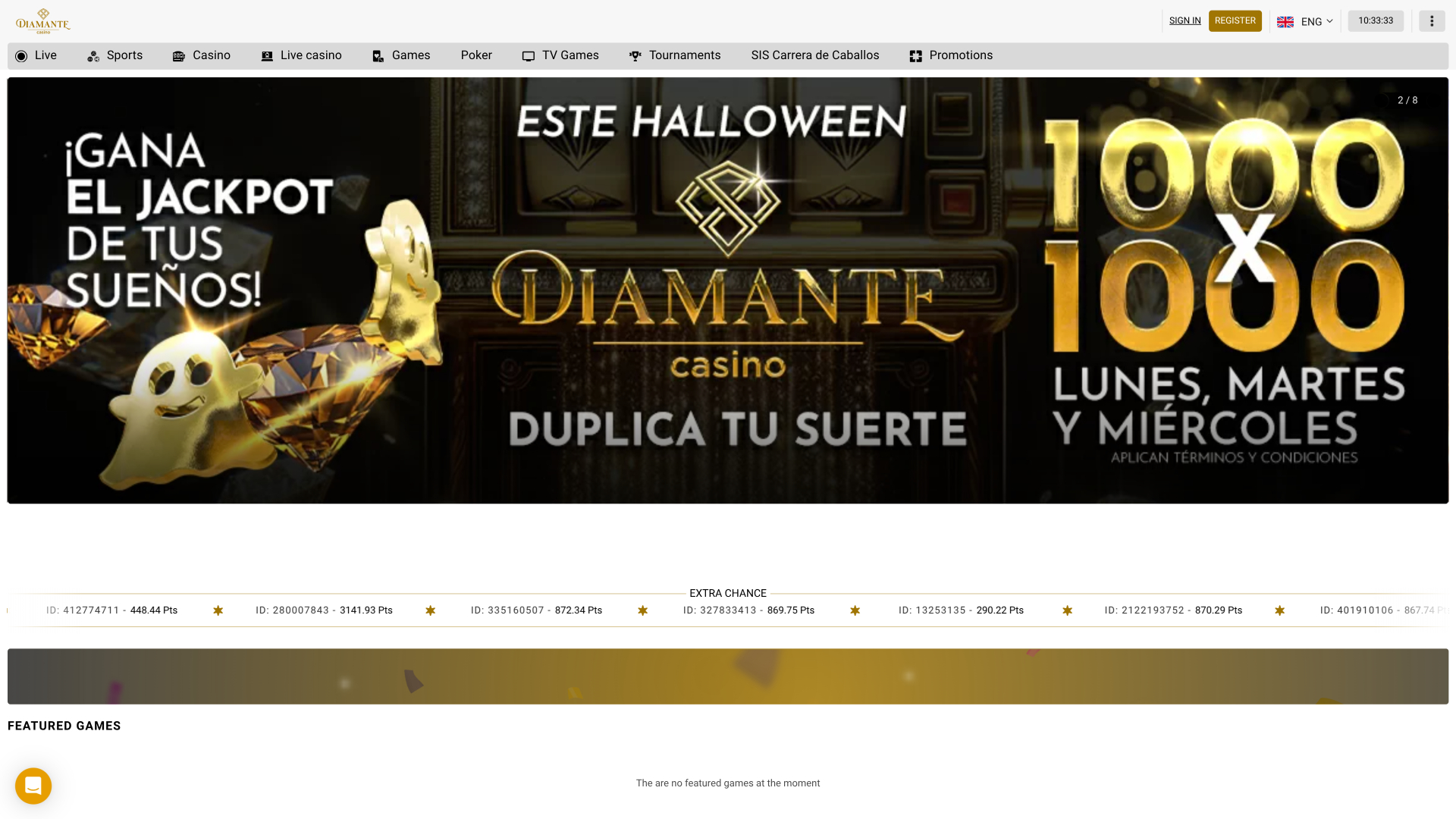 Página principal de Diamante Casino Escritorio