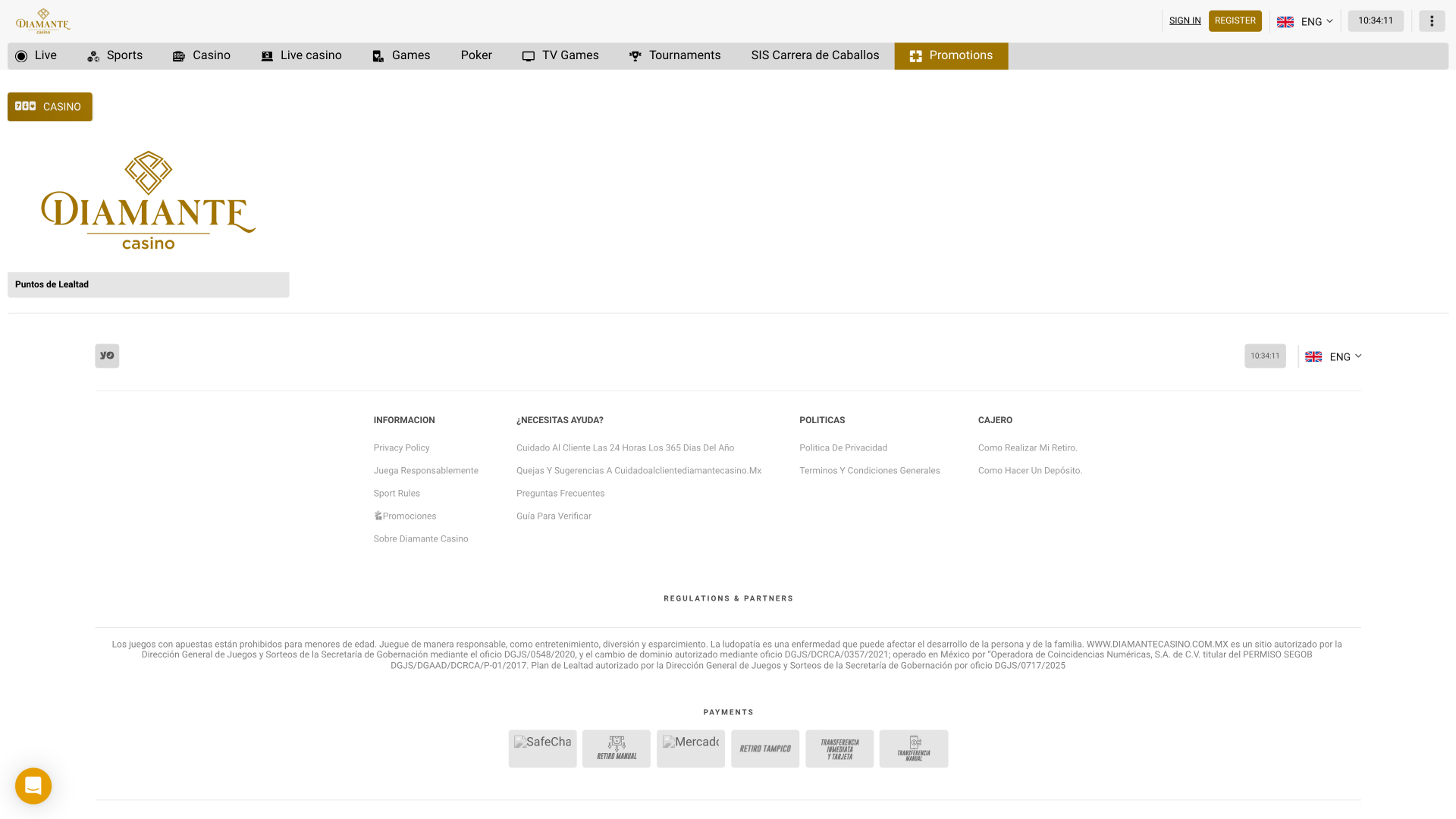 Promociones de Diamante Casino Escritorio