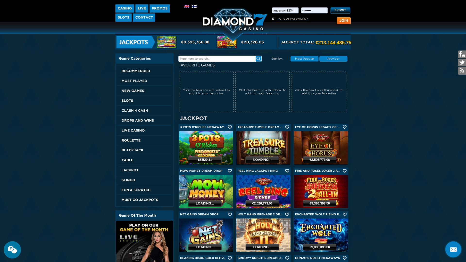 Jackpot du casino Diamond7 Ordinateur de bureau
