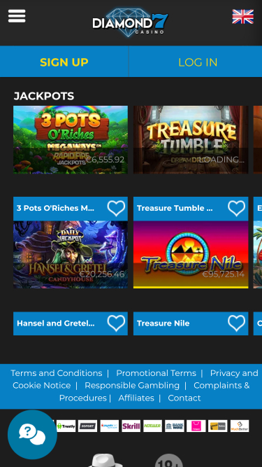 Jackpot du casino Diamond7 Mobile