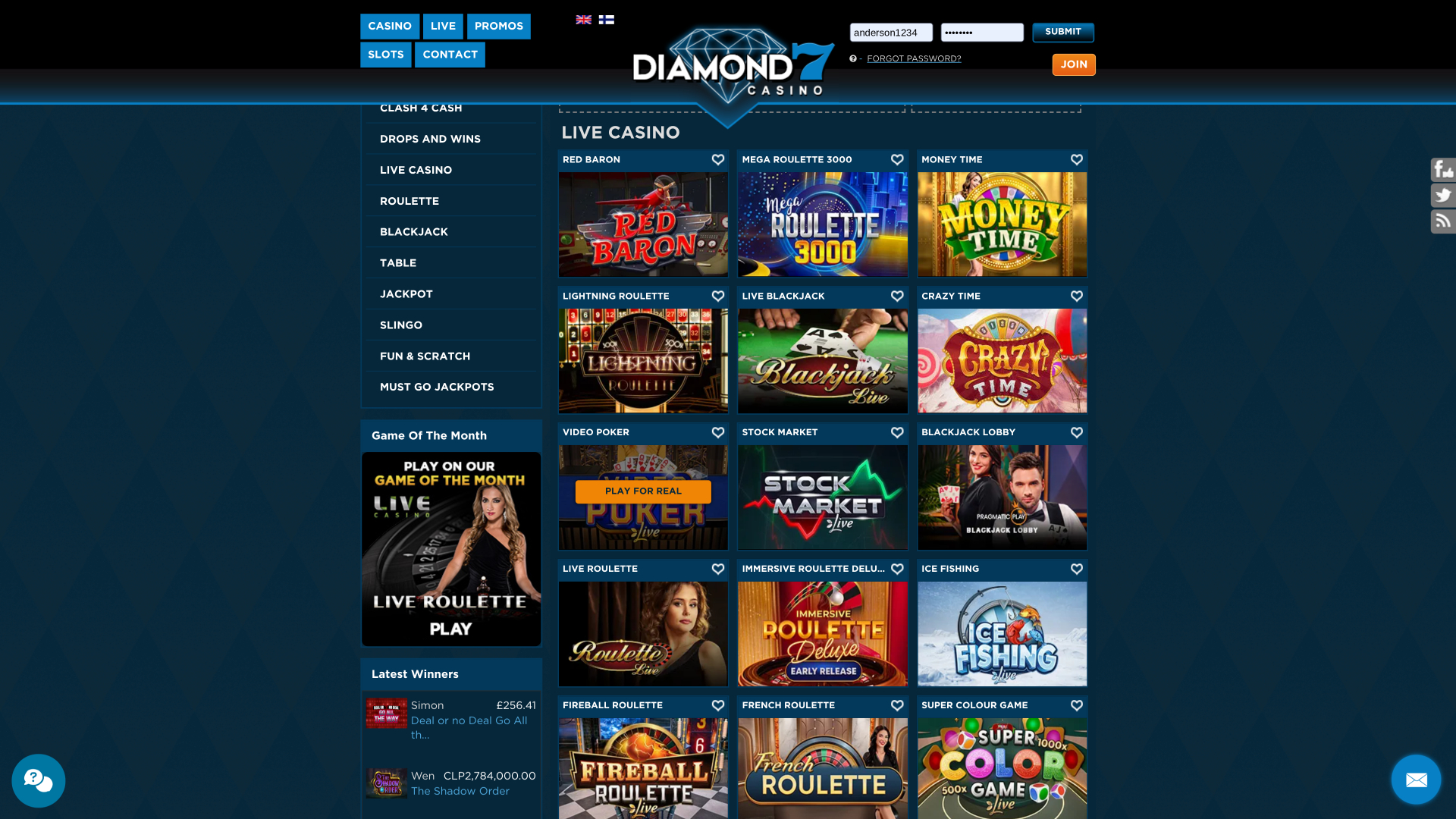 Croupier en direct du casino Diamond7 Ordinateur de bureau