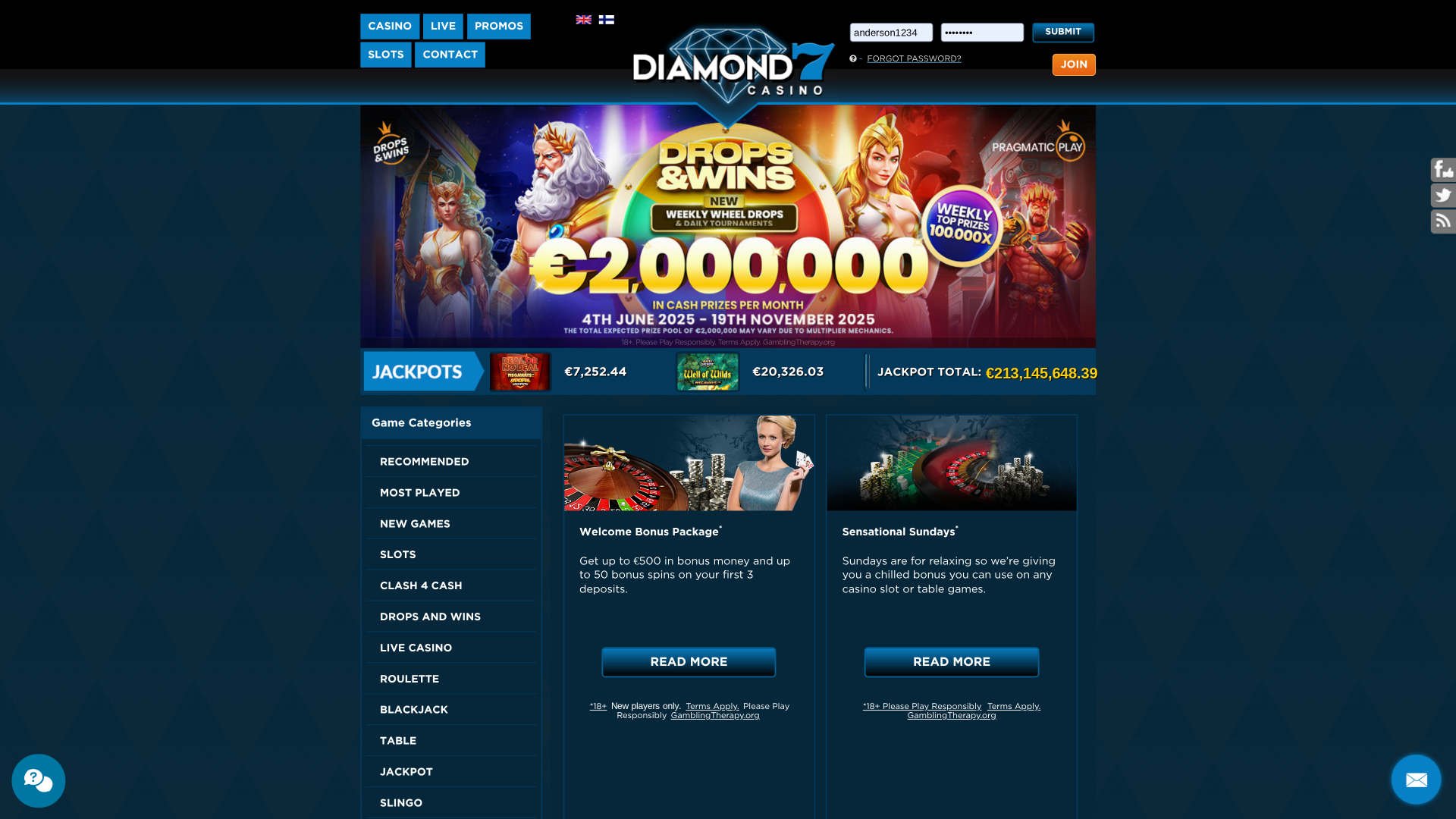 Promotions du casino Diamond7 Ordinateur de bureau