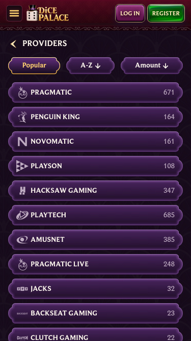 Pagina degli sviluppatori del gioco di casinò mobile DicePalace