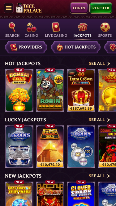 Pagina dei jackpot del casinò mobile DicePalace