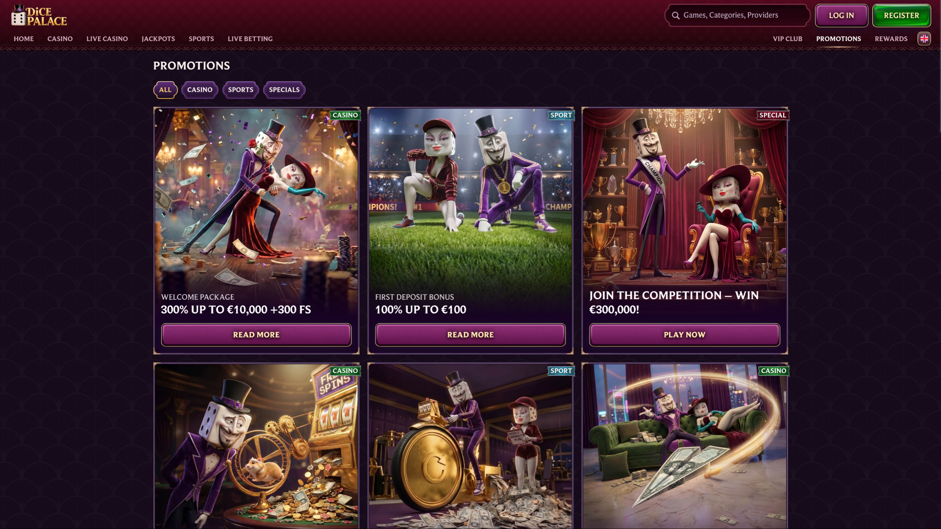 Pagina delle promozioni del casinò DicePalice