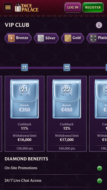 DicePalace Mobile Casino VIP Page