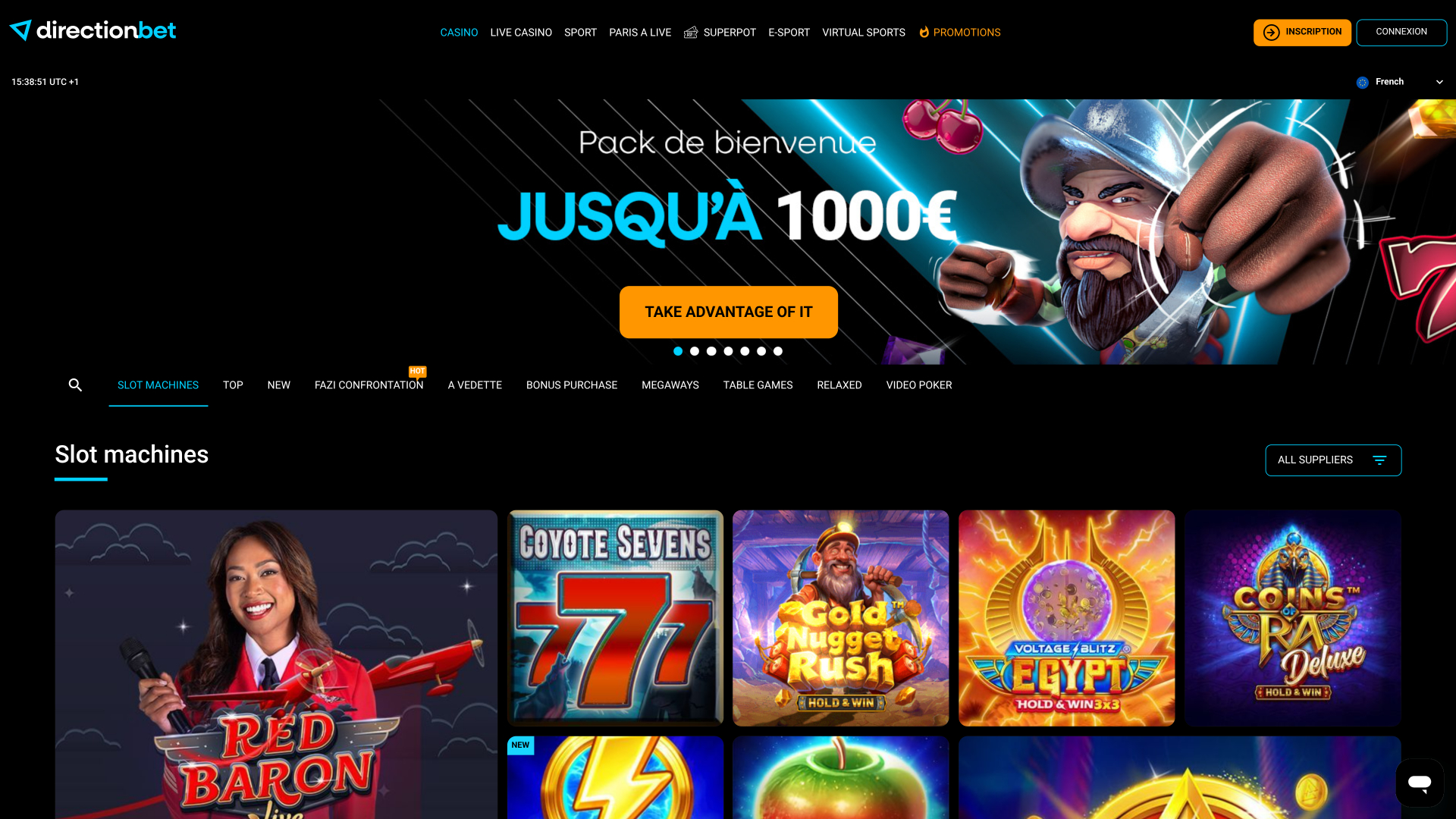 Page d’accueil du casino Directionbet Ordinateur de bureau