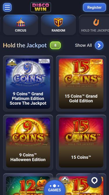 Disco Win Casino jackpot mobile page 