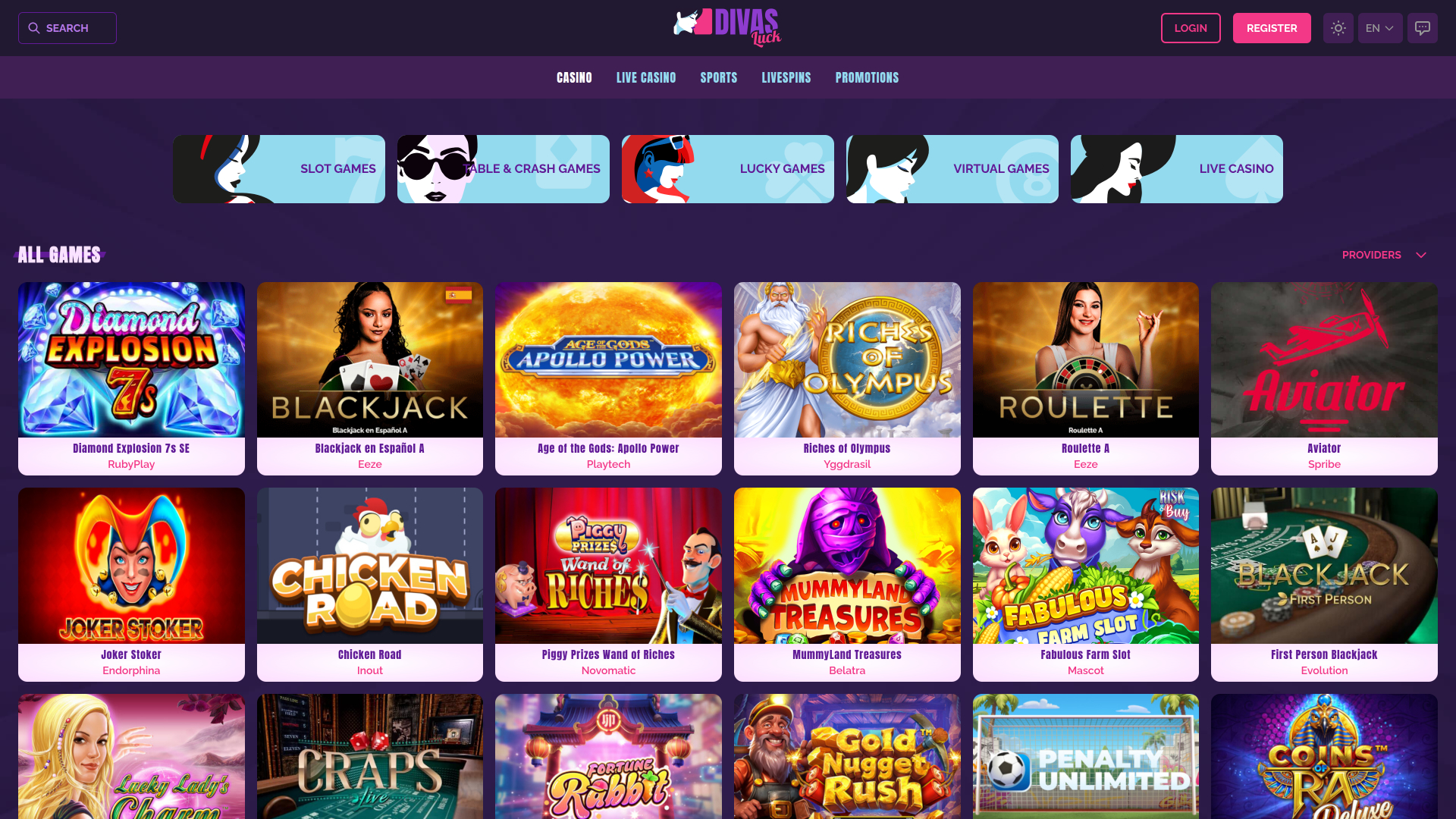 Игры казино Divas Luck для настольных компьютеров