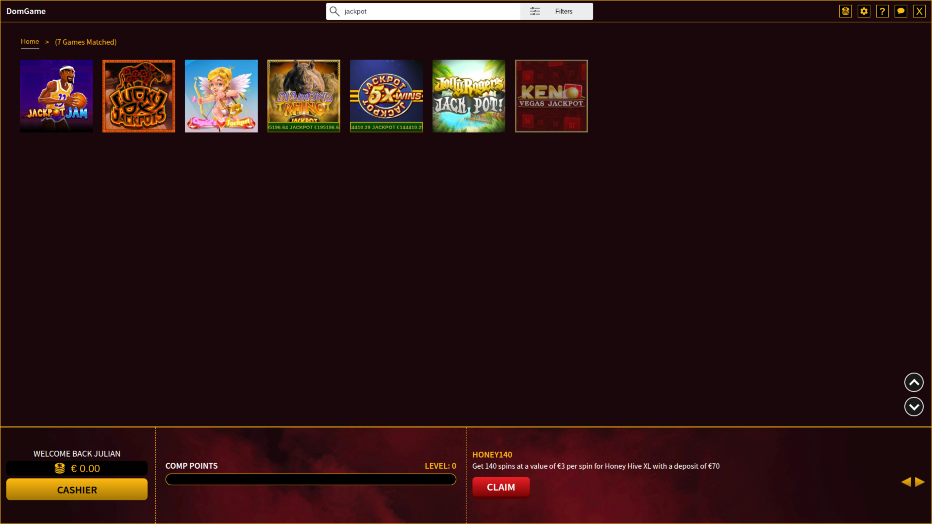 Jackpot du casino DomGame Bureau