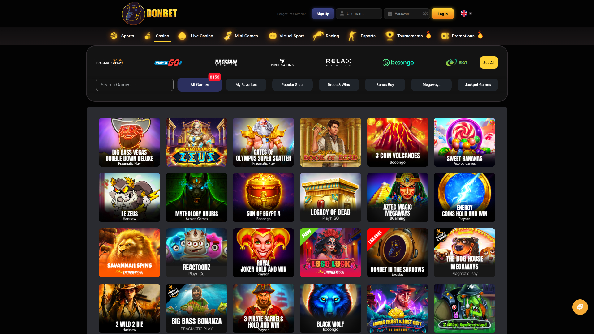 Jeux du casino DonBet Bureau