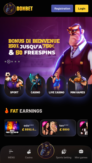 Page d’accueil du casino DonBet Mobile