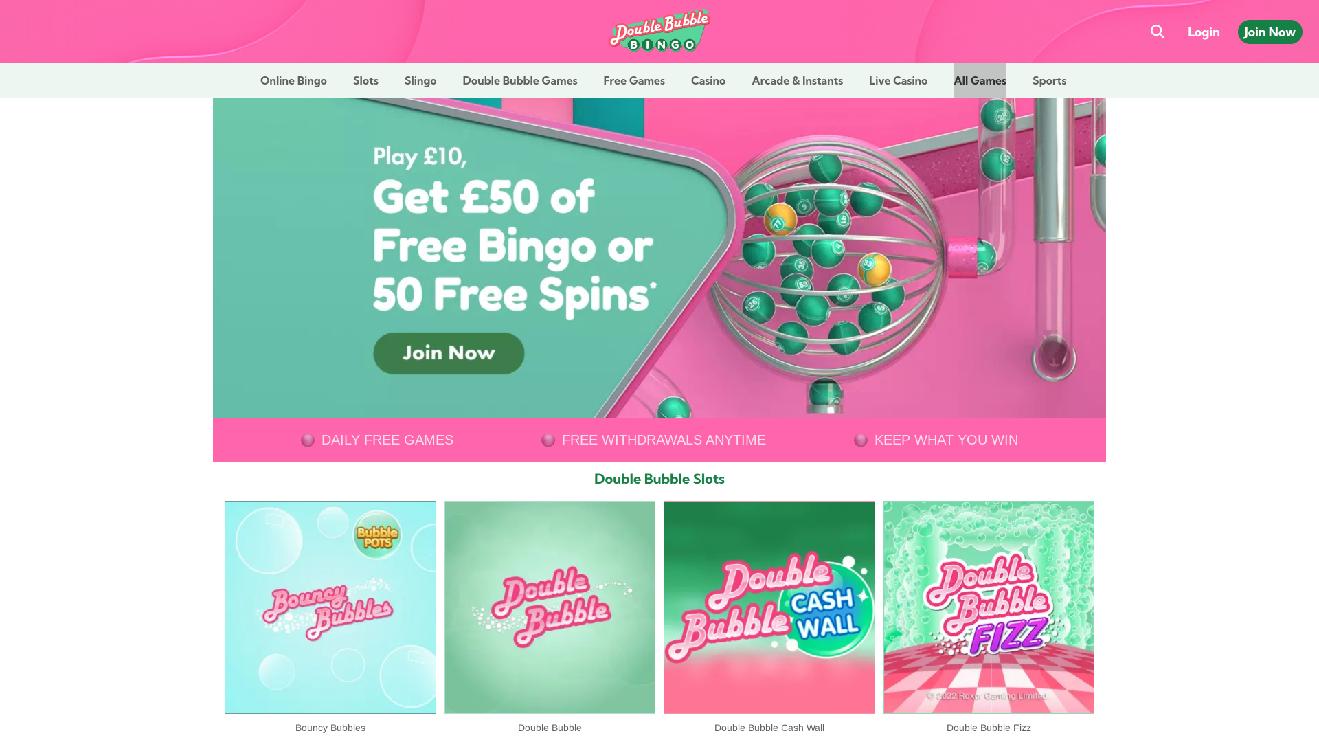 Pagina iniziale Double Bubble Bingo Desktop