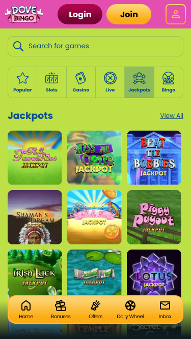 Jackpot Dove Bingo Casino Mobile