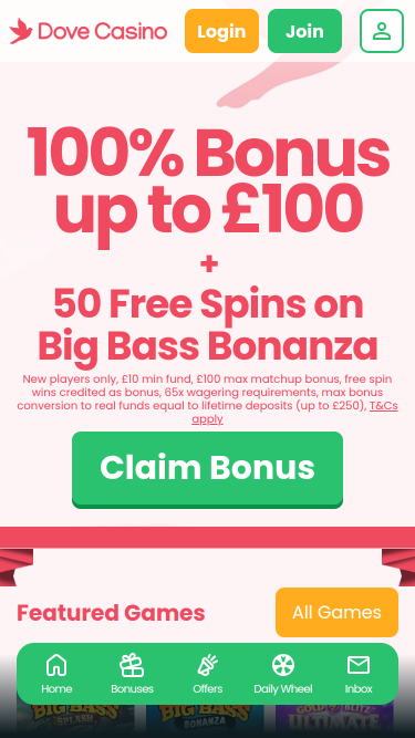Page d’accueil Dove Casino Mobile