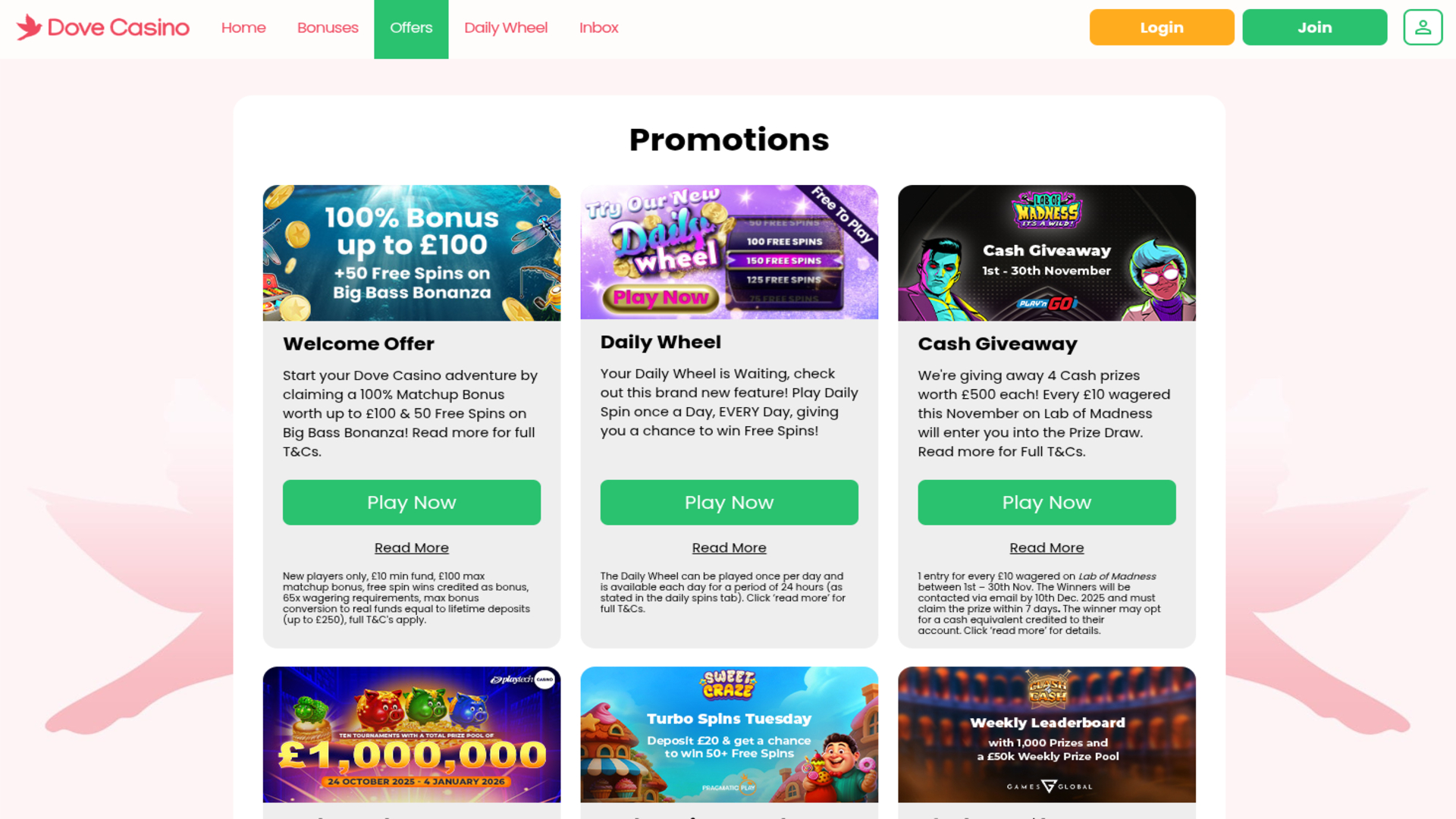 Promotions Dove Casino Bureau