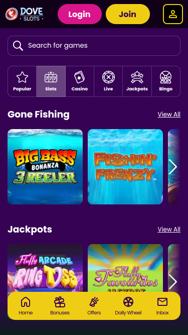 Juegos de Dove Slots Casino Móvil