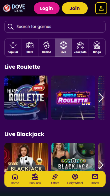 Crupier en vivo de Dove Slots Casino Móvil