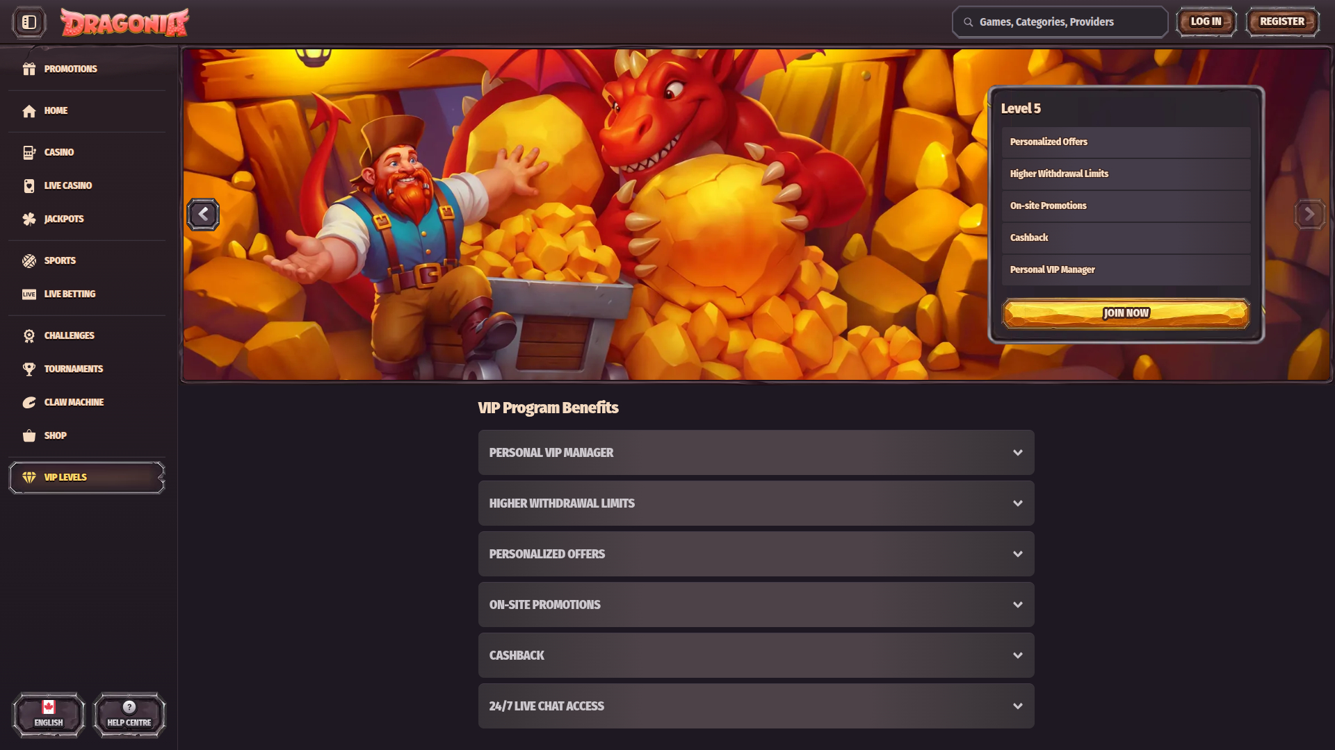 Programme VIP de bureau Dragonia Casino