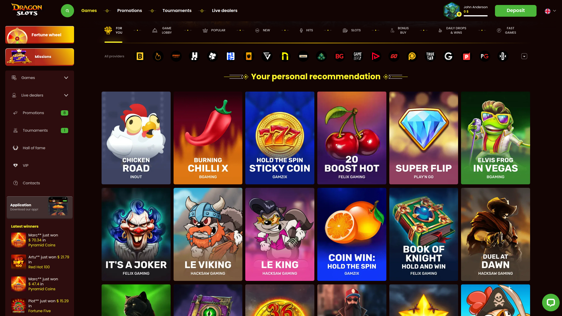 Juegos del casino Dragonslots Desktop