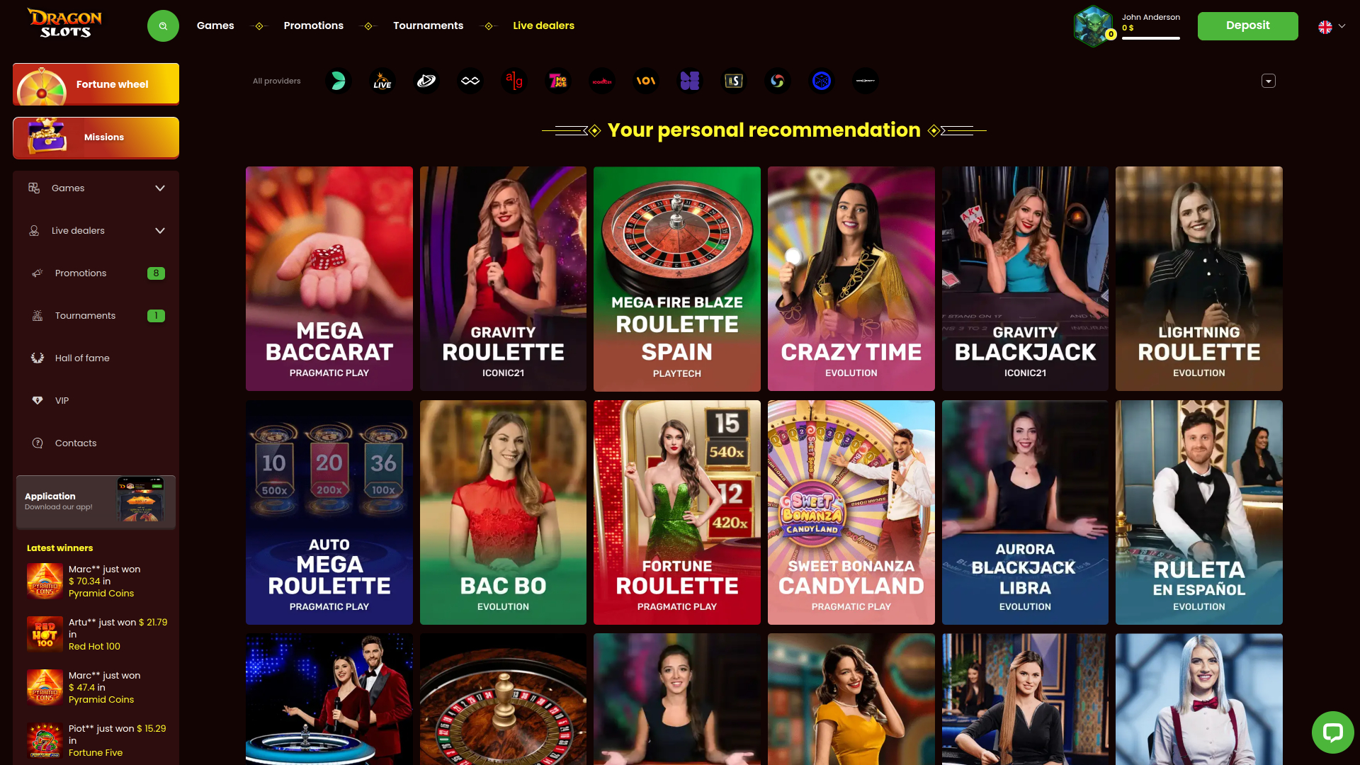 Casino Dragonslots en vivo con crupier Desktop